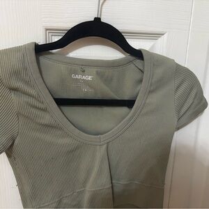 Garage Green Ribbed Fitted T-Shirt